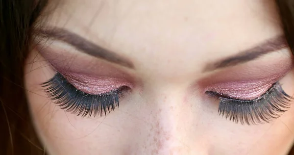 Beautiful Macro Green Eyes Closeup Young Woman Her 20S Looking — Stock Photo, Image