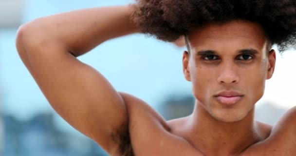 Mixed Race Handsome Young Man Portrait Looking Camera — Video Stock
