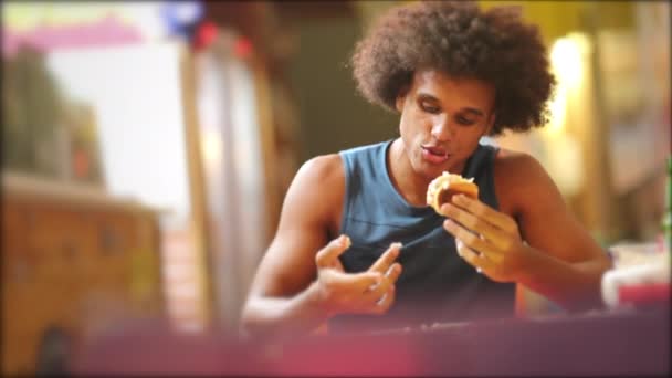 Person Eating Hot Dog Drinking Soda — Vídeos de Stock