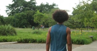 Back of african american person walking in nature outdoors, contemplating thinking about life