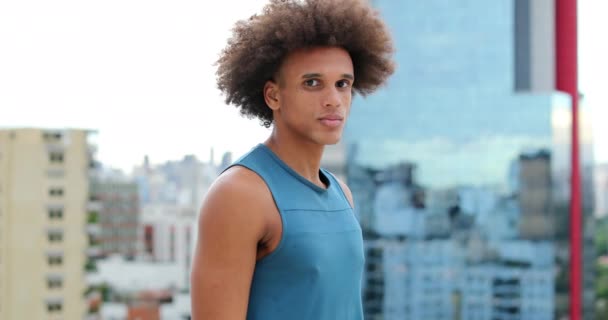 Handsome Mixed Race Young Man Posing Camera Crossing Arms Looking — Video Stock