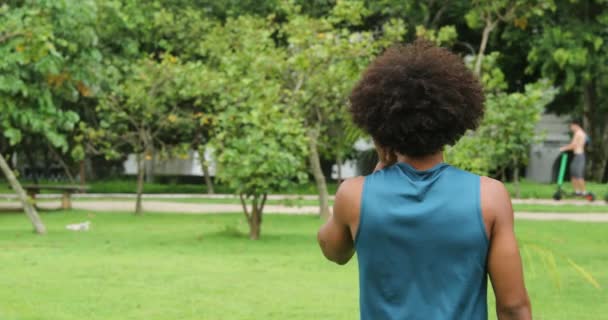 Casual Candid Young African American Male Walking Park Outdoors — Stock videók