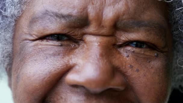 African Woman Macro Closeup Eyes Smiling Camera Senior Older Person — Stock video