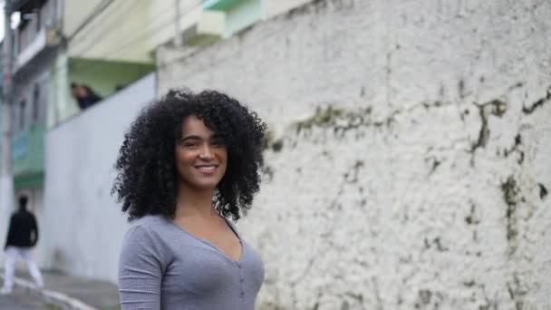 Happy Diverse Young Black Woman Turning Camera Smiling — Vídeos de Stock
