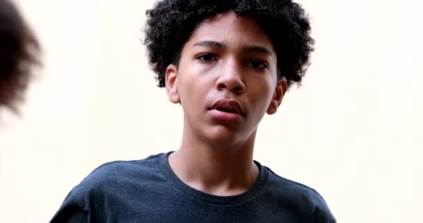 Serious Hispanic Young Boy Portrait Face Staring Camera — Αρχείο Βίντεο