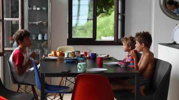 Children Morning Breakfast Table Morning — стоковое видео