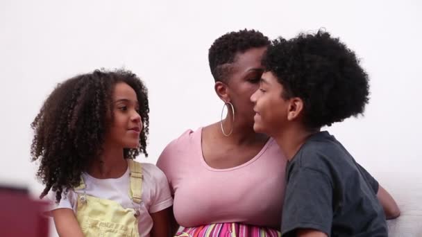Mother Children Love Care Mix Race Parent Kids Showing Affection — Αρχείο Βίντεο