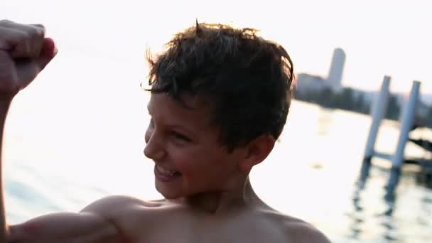 Young Boy Celebrates Happy Kid Celebrating Fist Air — Αρχείο Βίντεο