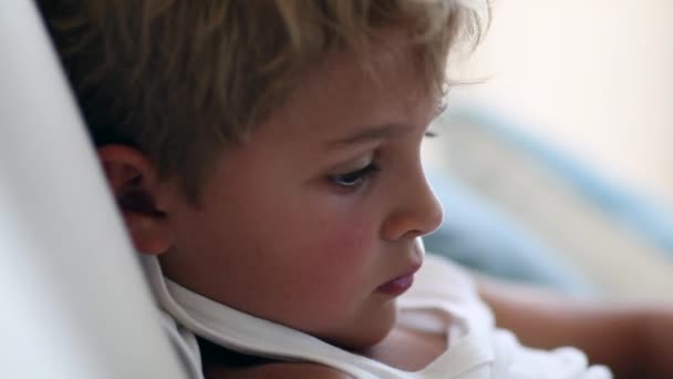 Kid Face Staring Screen Close Hypnotized Child Watching Media Online — Vídeo de stock