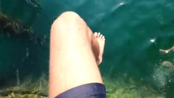 Man Jumping Lake Water Pov Person Point View Diving Water — Αρχείο Βίντεο