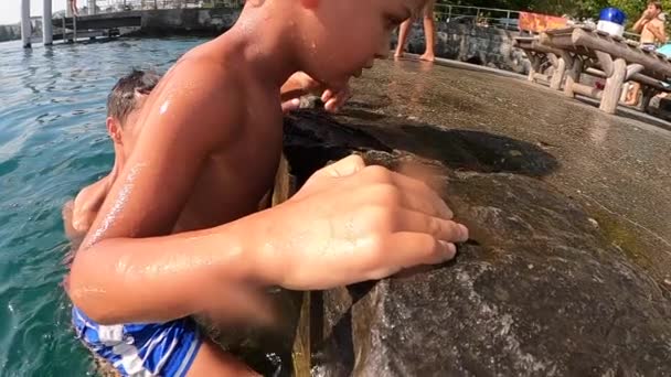 Famille Lac Pendant Les Vacances Été Enfant Sortant Eau — Video