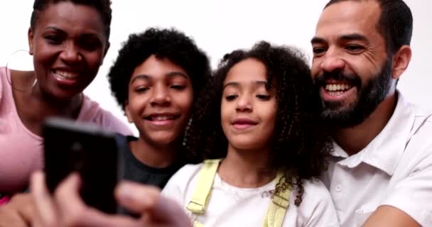 Ethnically Mixed Race Family Staring Smartphone — Stockvideo