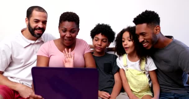 Family Waving Hands Together Hello Goodbye Laptop Computer — Stockvideo
