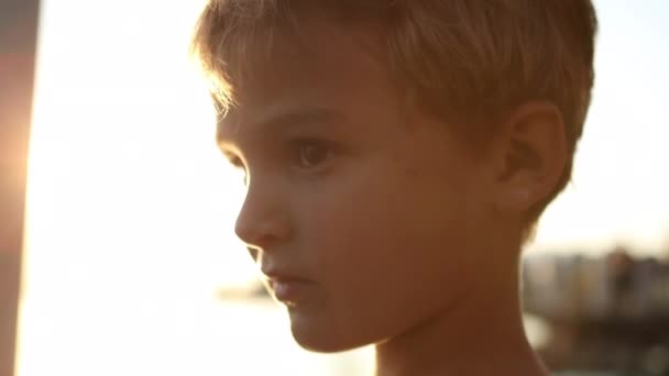 Toddler Face Portrait Lens Flare Kid Child Boy Sunset — Stock video