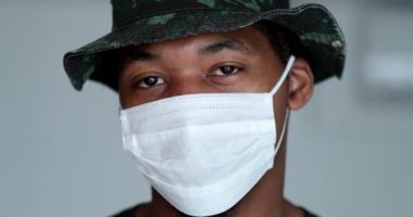 Portrait black african man wearing outbreak mask