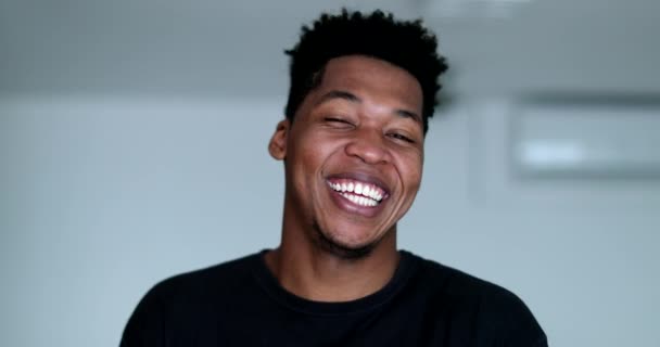 Happy Young African American Black Man Laughing Smiling — Stock videók