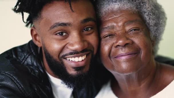 Adult Grandson Kissing Senior Grandmother Cheek Authentic Family Love Affection — Vídeos de Stock