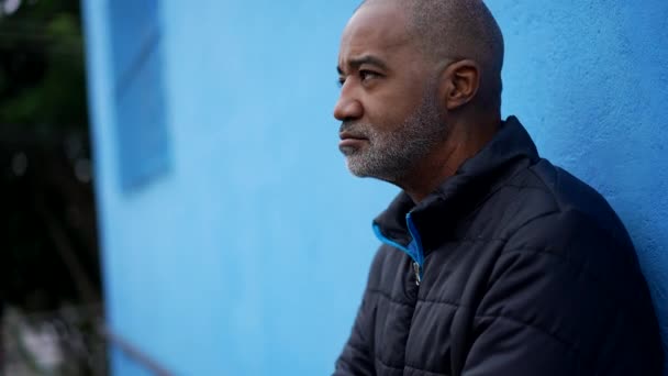 Pensive Senior African Man Standing Contemplative Black Older Person — Video
