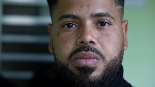 Casual Hispanic Black Man Portrait Face Brazilian Person Serious Emotion — Stockvideo