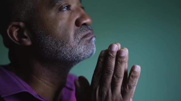 Spiritual Black Man Praying God Seeking Help — Vídeos de Stock
