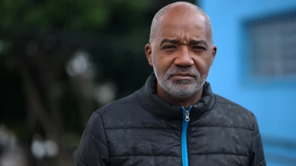 Senior Black Man Portrait Face Serious Expression Looking Camera — Stockvideo
