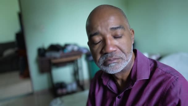 Struggling Pensive Senior African Man Feeling Anxious — ストック動画