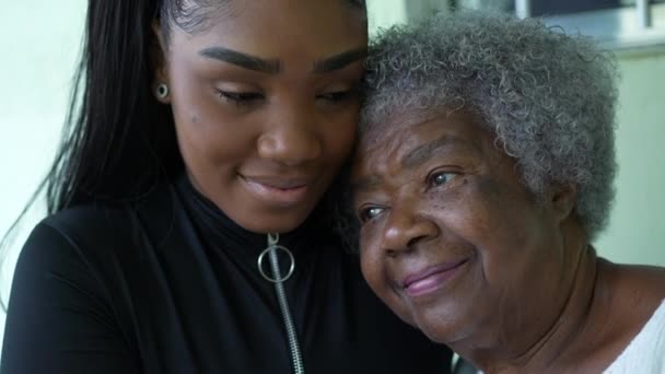 Teen Granddaughter Taking Care Grandmother Giving Help Support — Stok Video