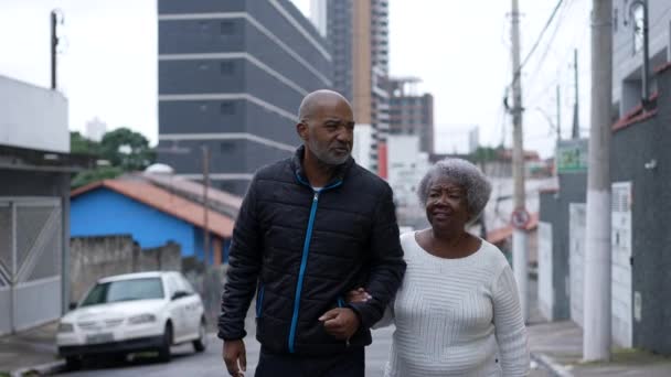 Senior Son Going Walk Grandmother Hand Together — Vídeos de Stock