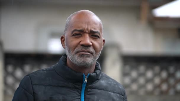Tracking Shot Senior Black Man Face Looking Camera — 비디오