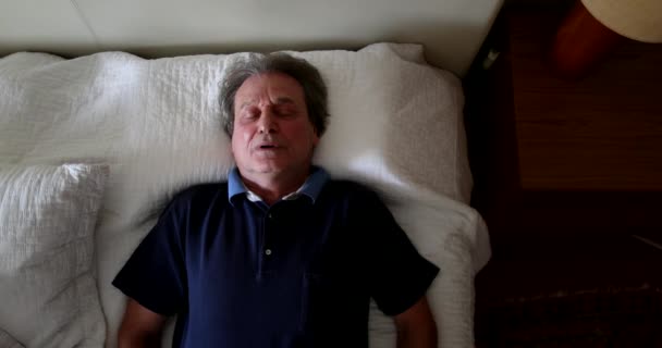 Old Man Lies Bed Nap Time — Stock videók