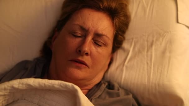 Woman Bed Unable Sleep Worried Older Person Suffering Insomnia — Video