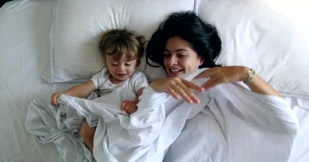 Mother Baby Lying Bed Playing Together Mom Toddler Bonding Time — Videoclip de stoc