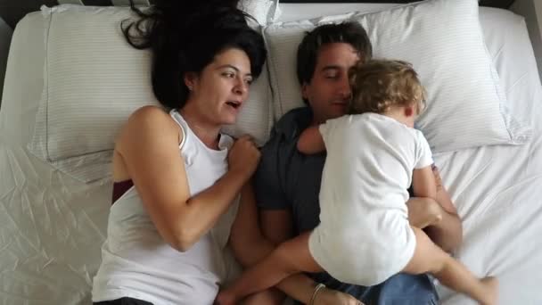 Baby Having Tantrum Bed Toddler Infant Crying Lying Parents — Αρχείο Βίντεο