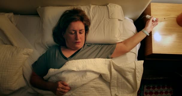 Sleepless Older Woman Turns Light Suffering Insomnia — Stock video