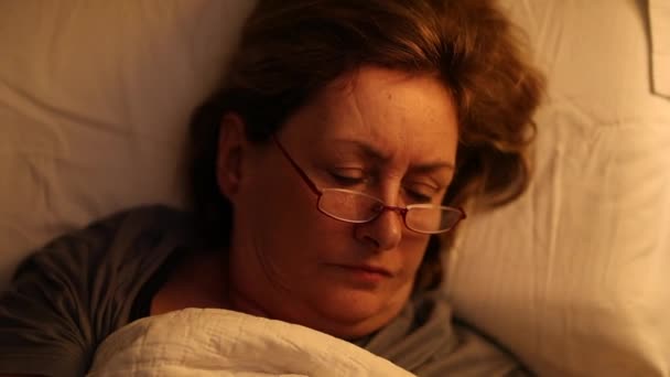 Senior Woman Lying Bed Using Smartphone Device Sleep Night — Video