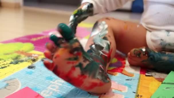 Creative Messy Baby Toddler Colored Feet — Video