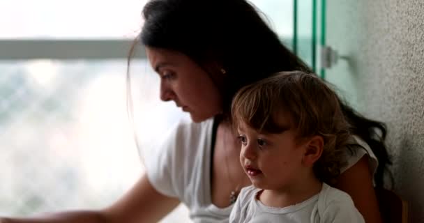 Mother Working Home Holding Baby Toddler Infant Boy — Stock videók