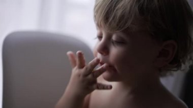 Cute toddler boy portrait eating