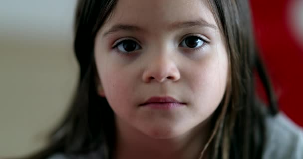 Close Little Girl Grimacing Camera Portrait Face — 비디오
