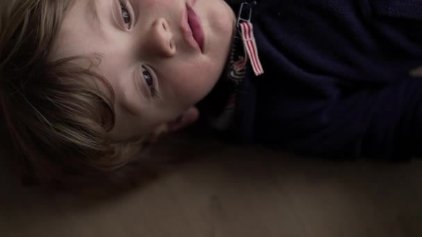 Bored Toddler Child Lying Floor Feeling Boredom — стоковое видео