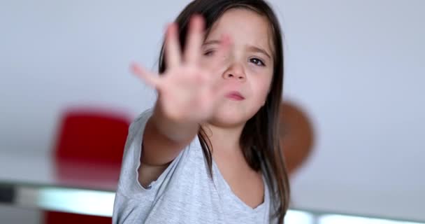 Little Girl Saying Hand Child Gesturing Stop — Stockvideo