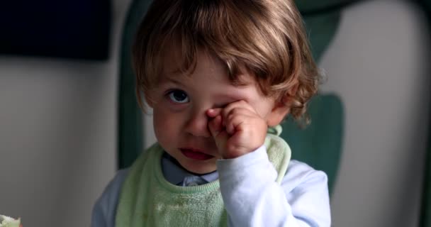 Baby Rubbing Eyes Hand Cute Toddler Boy — Stockvideo