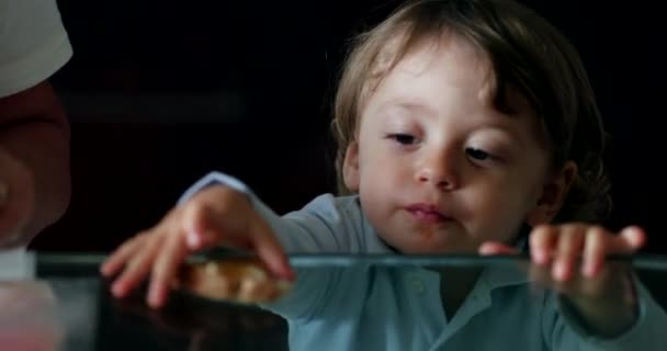 Toddler Grabbing Cookie Baby Boy Grabs Food Table — Vídeos de Stock