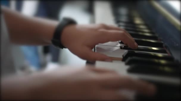 Child Hands Playing Piano Close — Stok video