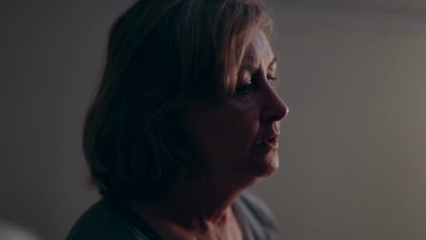 Thoughtful Senior Woman Thinking Sleep Pensive Older Woman Taking Deep — Vídeo de Stock