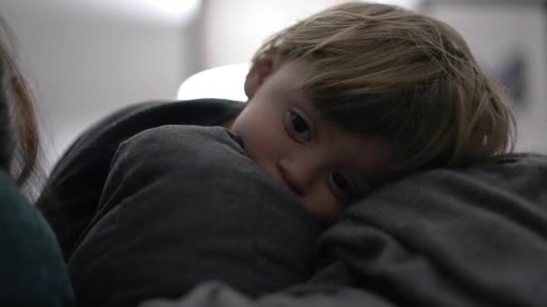 Sad Melancholical Little Toddler Boy Two Year Old Child Pensive — Vídeos de Stock