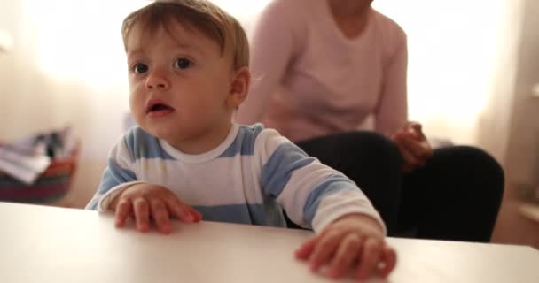 Baby Infant Holding Furniture Home Standing — Αρχείο Βίντεο