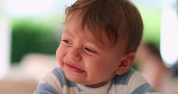 Baby Infant Child Having Tantrum Complaining Toddler Boy Face Cries — Stockvideo