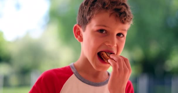 Barn Som Tar Bit Smörgås — Stockvideo