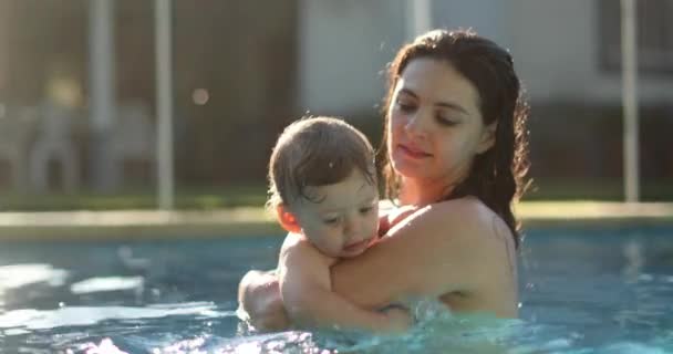 Excited Happy Baby Splashing Water Swimming Pool — Video